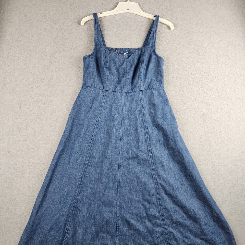 Old Navy Maxi Dress Womens S Blue Denim Sleeveless Sweetheart Neck Smocked Back